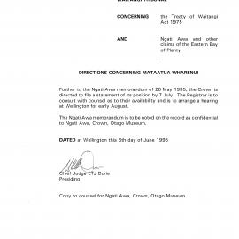 Wai 46_INQ_2.99_Memo Directions Concerning Mataatua Wharenui 6 June 1995