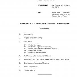 Wai 46_INQ_2.100_Memo Following Sixth Hearing @ Waiaua Marae 6 June 1995