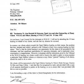Wai 46_INQ_2.103_Letter RE Tuwharetoa Te Atua Reretahu Ki Kawerau, NA and other EBOP Claims 19 June 1995