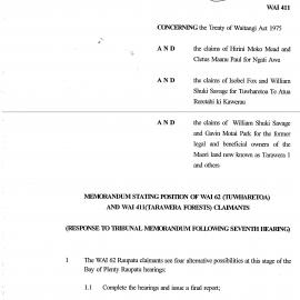 Wai 46_INQ_2.110_Memo Stating Position of Wai 62 and Wai 411 Claimants