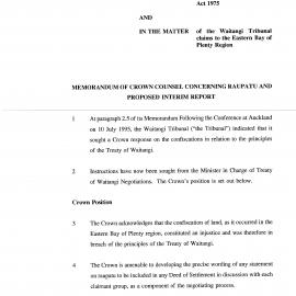 Wai 46_INQ_2.116_Memo of Crown Counsel Concerning Raupatu and Proposed Interim Report 28 July 1995
