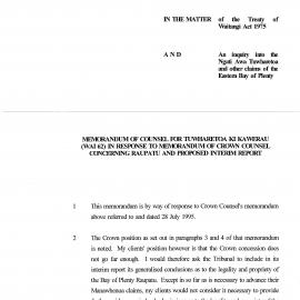 Wai 46_INQ_2.117Memo of Counsel for Tuwharetoa ki Kawerau in response to Memo of Crown Counsel RE Raupatu and P Interim Report