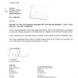 Wai 46_INQ_2.118_Letter Wai 247, Wai 248, Wai 386, 212 seperate to NA report