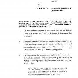 Wai 46_INQ_2.121_Memo of Crown Counsel in response to Memo of Counsel for N Tuwharetoa ki Kawerau RE Raupatu & Interim Report by Tribunal