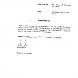 Wai 46_INQ_2.124_Memo RE The Eastern Bay of Plenty Claims - 22 Aug 1995