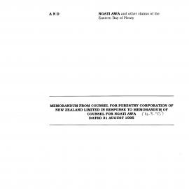 Wai 46_INQ_2.127_Memo from Counsel for Forestry Corporation of NZ Limited in response to Memo of Counsel for NA - 31 Aug 1995