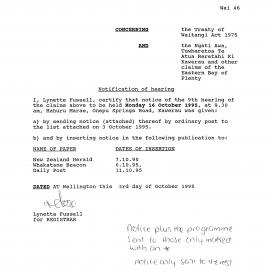 Wai 46_INQ_2.132_Notification of Hearing - 9th hearing 16 October 1995