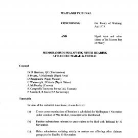 Wai 46_INQ_2.139_Memo Following Ninth Hearing at Hahuru Marae, Kawerau