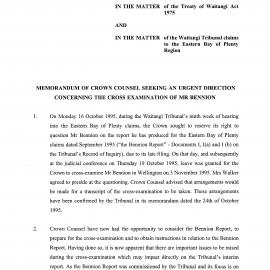 Wai 46_INQ_2.142_Memo of Crown Counsel Seeking an Urgent Direction Concerning The Cross Examination of Mr Bennion