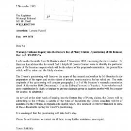 Wai 46_INQ_2.144_Letter - Waitangi Tribunal Inquiry into the EBOP Claims - Questioning of Mr Bennion