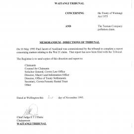 Wai 46_INQ_2.145_Memo Directions of Tribunal RE The Tasman Comapny pollution claim
