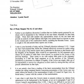 Wai 46_INQ_2.153_Letter RE BOP Raupatu Wai 46,62 & others 13 Nov 1995