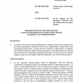 Wai 46_INQ_2.158_Memo of Counsel for the Tuhoe Waikaremoana Maori Trust Board in respect of Interim Report