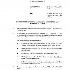 Wai 46_INQ_2.161_Memo of Tribunal Following Eleventh and Twelth Hearings WAI 46 & others