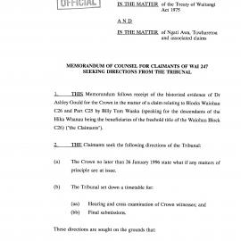 Wai 46_INQ_2.162_Memo of Counsel for Claimants of Wai 247 Seeking Directions From The Tribunal