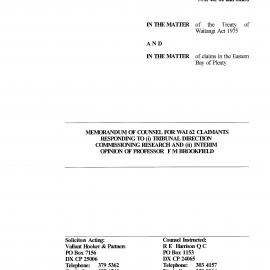 Wai 46_INQ_2.167 Memo of Counsel for Wai 62 Claimants Responding to (i) Tribunal Direction Commissioning Research and (iii) Interim Opinion of Brookfield