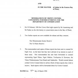 Wai 46_INQ_2.170_Memo of Crown Counsel Concerning Further Evidence for the DOC - The Ohineteraraku Scenic Reserve, Putere Reserve