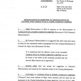 Wai 46_INQ_2.175_Memo in response to memo by counsel for Tasman Pulp & Paper Company Limited 11 of August 1996