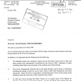 Wai 46_INQ_2.186_Letter Wai 726 - Ngati Haka amd Patuheuheu by H.Mead