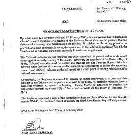 Wai 46_INQ_2.187 (a)_Memo Directions of Tribunal Tarawera Forest Claim