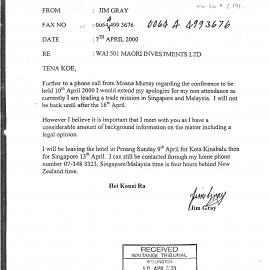 Wai 46_INQ_2.191_Letter from J.Gray to Dr.Harrison RE Wai 501 Maori Investments Ltd