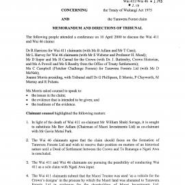 Wai 46_INQ_2.193_Memo (Duplicate) & Directions of Tribunal People Attended Conference 10 April 2000