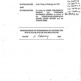 Wai 46_INQ_2.203_Memo of Submissions of Counsel for WAI 36, WAI 40, WAI 333, WAI 386 & WAI 560 by J.W.Milroy & T.R.Nikora