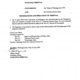 Wai 46_INQ_2.205_Memo and Directions of Tribunal RE Tarawera Forest Claim July 2000