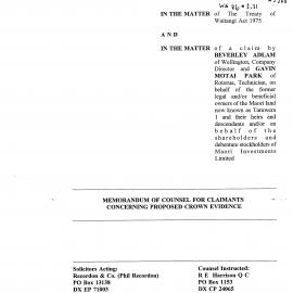 Wai 46_INQ_2.208_Memo of Counsel for Claimants Concerning Proposed Crown Evidence -MIL