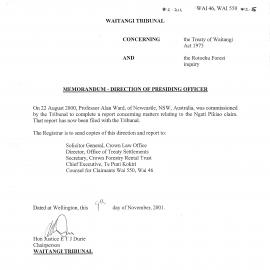 Wai 46_INQ_2.211_Memo Direction of presiding officer 2001 - Rotoehu Forest