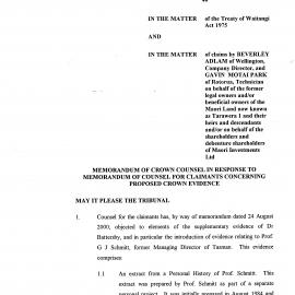 Wai 46_INQ_2.212_Memo by Maori Investments Ltd RE Crown Counsel in response to the memo of counsel for claimants concerning proposed crown evidence