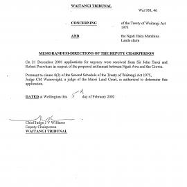 Wai 46_INQ_2.218_Memo RE Directions of the deputy Chairperson Ngati Haka Patuheuheu