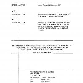 Wai 46_INQ_2.224_Memo by J. W. Milroy & T.R.Nikora RE Response to memo and directions of Judge C.M Wainwright concerning various int matters