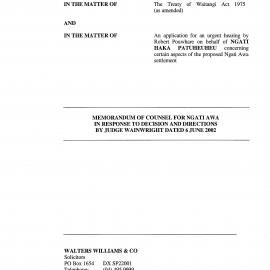 Wai 46_INQ_2.225_Memo of Counsel for Ngayi Awa In response to decision and directions by J. Wainwright June 6 2002