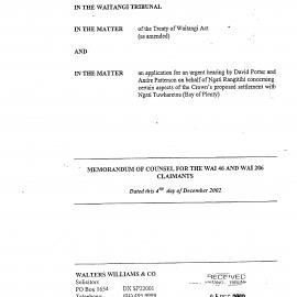 Wai 46_INQ_2.226A_Memo by D.Potter & A.Patterson RE Counsel for the Wai 46 and Wai 206 Claimants
