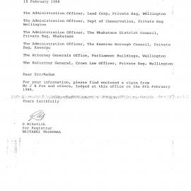 Wai_INQ_46, 2.1_Letter Re Enclosed a Claim from Mr J M Fox and others
