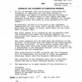 Wai 46_INQ_3.3_Authority for Claimants to Commission Research RE Tuwharetoa ki Kawerau 16 June 1992
