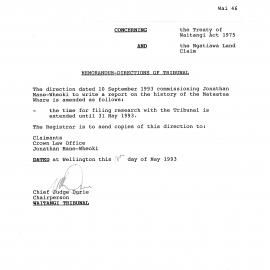 Wai 46_INQ_3.5_Memo - Directions of Tribunal RE Research for Mataatua Whare 18 May 1993