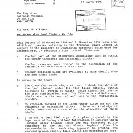 Wai 46_INQ_B004 (a)_Letter RE Otamarau Land Claim 12 March 1995