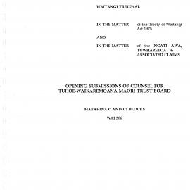 Wai 46_INQ_F007_Submission of Counsel for Tuhoe-Waikaremoana Maori Trust Board RE Matahina