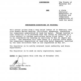 Wai 46_INQ_C001 (a) Folder 1_Memo - Directions of Tribunal RE A claim - Omataroa - Rangitaiki to Trustees and compulsory acquisition of land for metal
