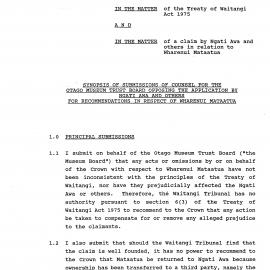 Wai 46_INQ_C006_Submissions of Counsel for Otago Museum from Ngati Awa RE Mataatua Wharenui