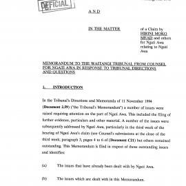 Wai 46_INQ_G007_Memo to the Waitangi Tribunal from Counsel for Ngati Awa in response to Tribunal Directions & Questions