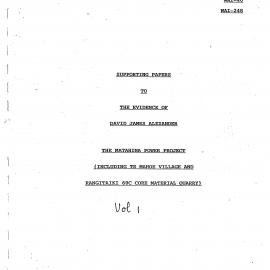 Wai 46_INQ_H005 (a) vol 1_Supporting Evidence to The evidence of David J  Alexander RE The Matahina Power Project
