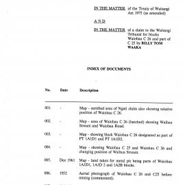 Wai 46_INQ_D006 (d)_Index of Documents of a claim to the Waitangi Tribunal for blocks Waiohau C 26 and part C 25