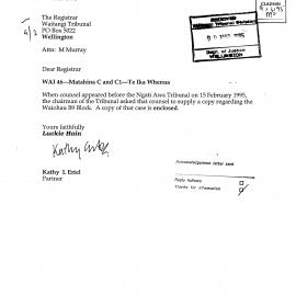 Wai 46_INQ_D012_Letter RE Wai 46. Matahina C and C1 - Te Ika Whenua - 6 March 1995
