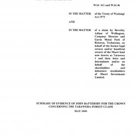 Wai 46_INQ_M028_Summary of Evidence of John Battersby for The Crown Concerning The Tarawera Forest Claim - May 2000