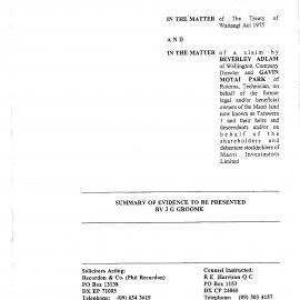 Wai 46_INQ_M036_Summary of Evidence to be presented by J G Groome RE WAI 411