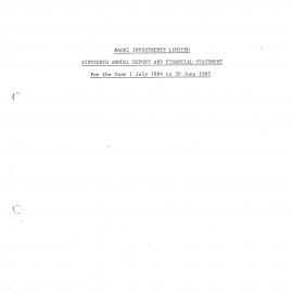 Wai 46_INQ_M065_Maori Investments Limited - Sixteenth Annual Report and Financial Statement - 30 June 1985