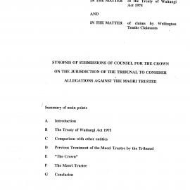 Wai 46_INQ_M080_Synopsis of Submissions of Counsel for The Crown on the jurisdiction of the tribunal to consider allegations against the Maori Trustee
